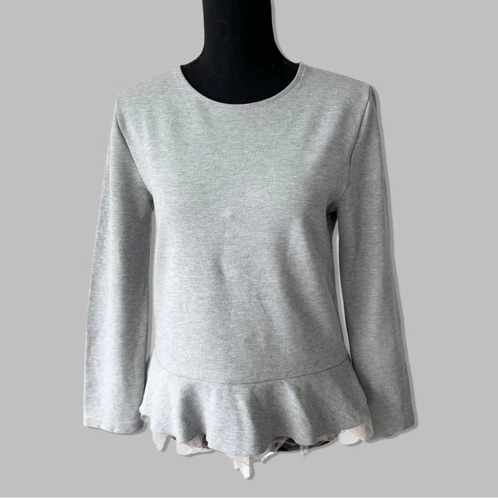 J. Crew Tulle Hem Peplum  Top in Grey